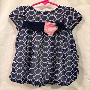 Baby Essentials 9M Infant Girl Navy and Pink Bubble Dress